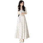 Fashion Polka-dot Cinched French Style Temperament Slimming Mid-length Dress