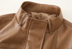Women's Tooling Style Leather Jacket Jacket With Stand-up Collar