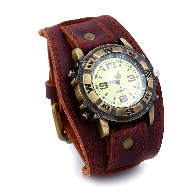 New Punk Retro Cowhide Bracelet Watch Men'S Watch Leather European And American Bracelet