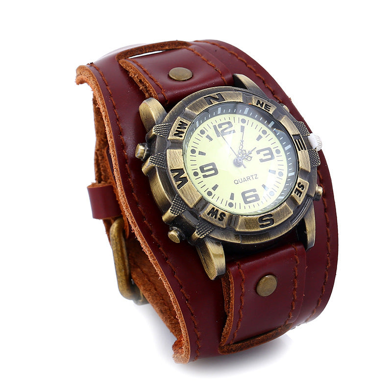 New Punk Retro Cowhide Bracelet Watch Men'S Watch Leather European And American Bracelet