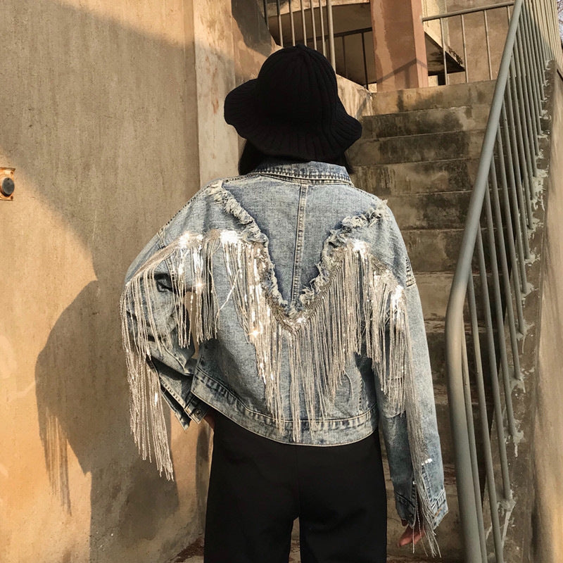 Fringed Denim Jacket Women'S Short Loose Top
