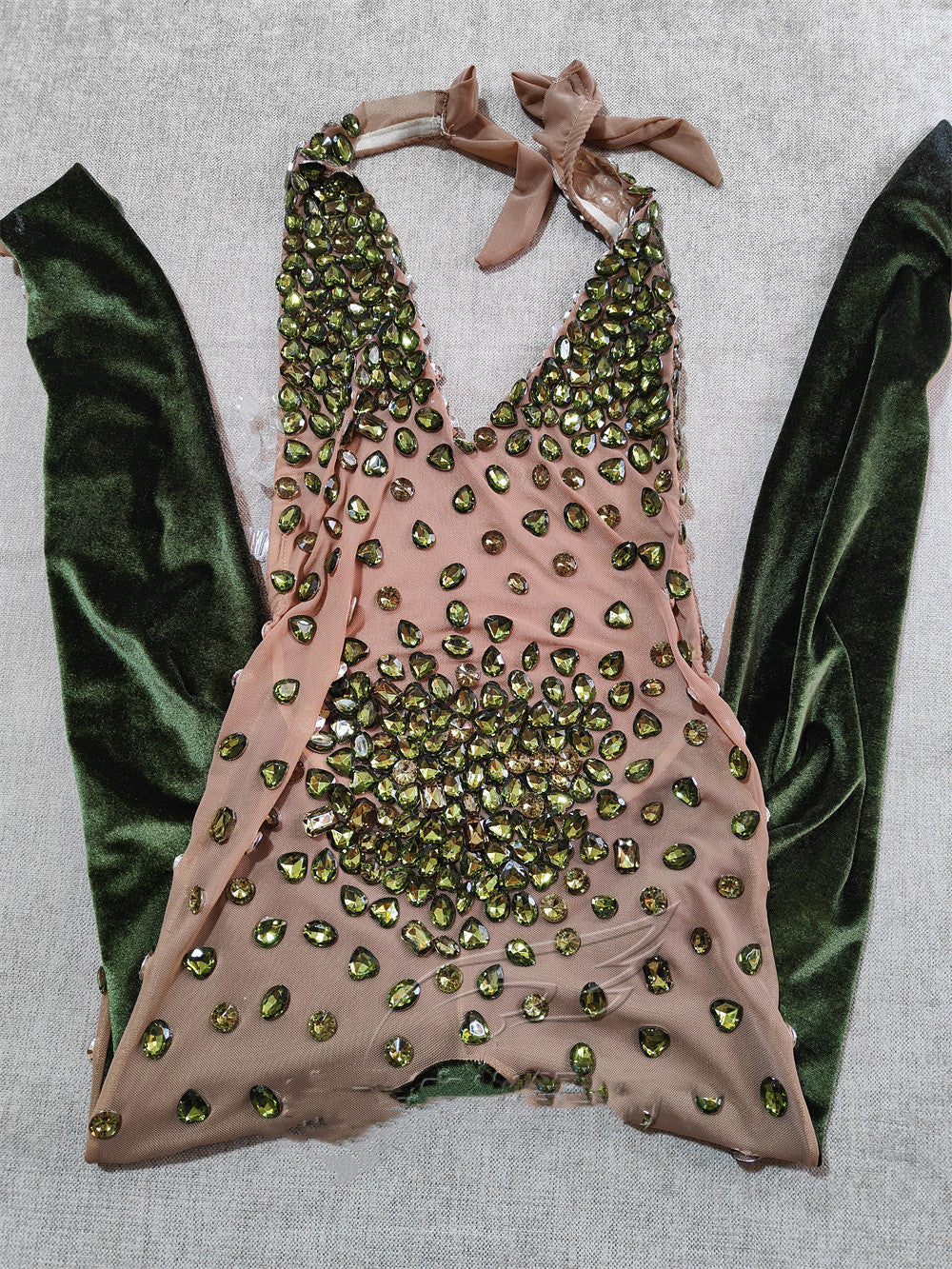 Gray Velvet Rhinestone Stretch One-piece Stage Performance Clothing Woman