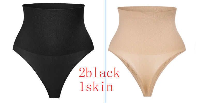 Mid Waist Seamless T-back Belly Striped Briefs High Elastic Plus Fishbone Thin Women's Underwear