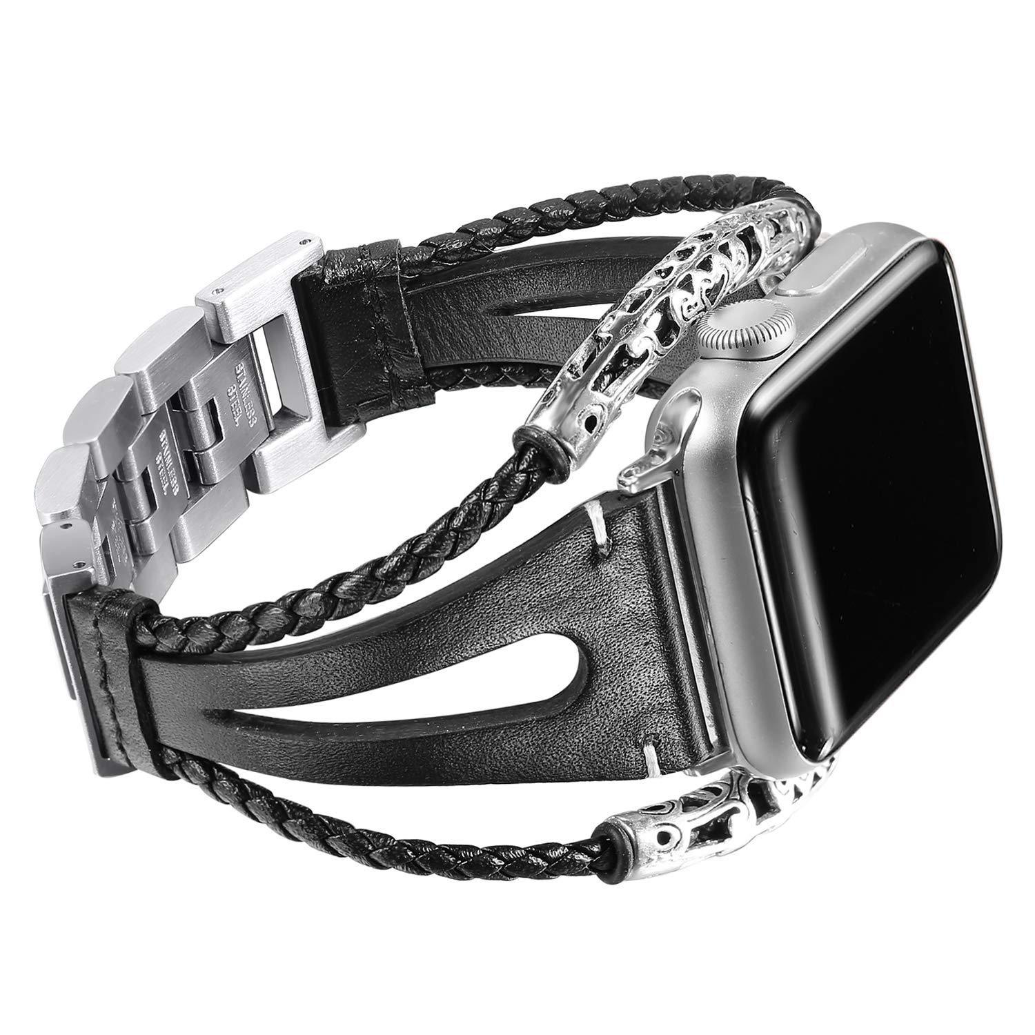 Metal stainless steel chain leather strap