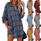 Plaid Printed V-neck Long Sleeve Top