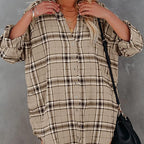 Plaid Printed V-neck Long Sleeve Top