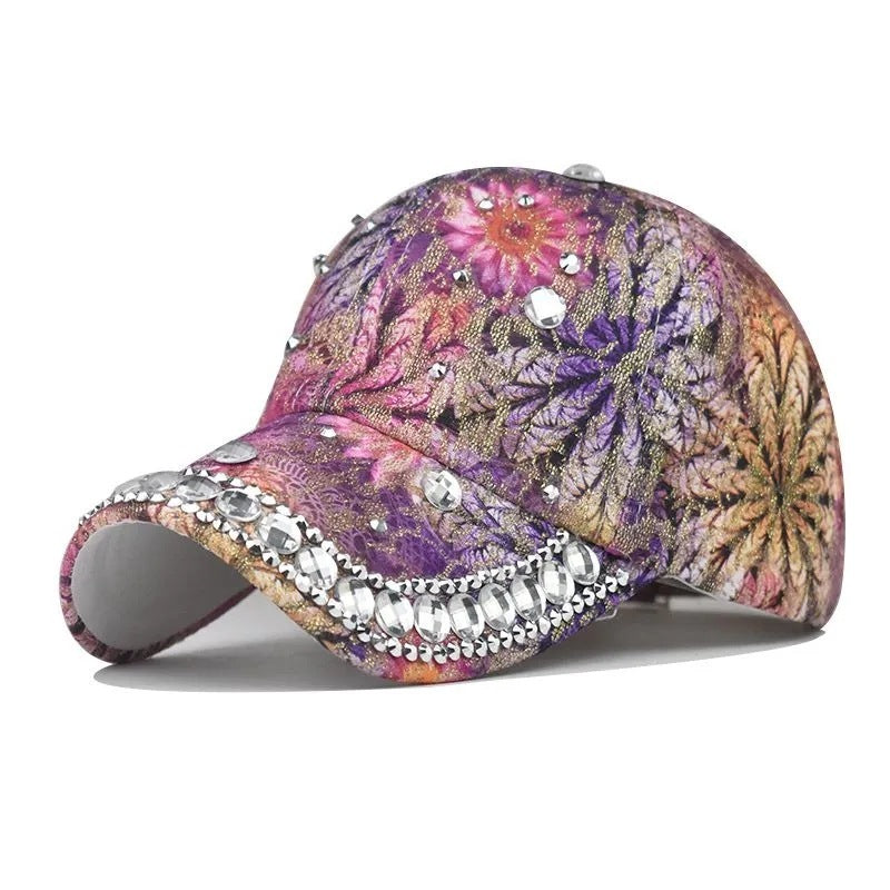 Outdoor Sun Protection Colorful Cat Eye Rhinestone Baseball Cap