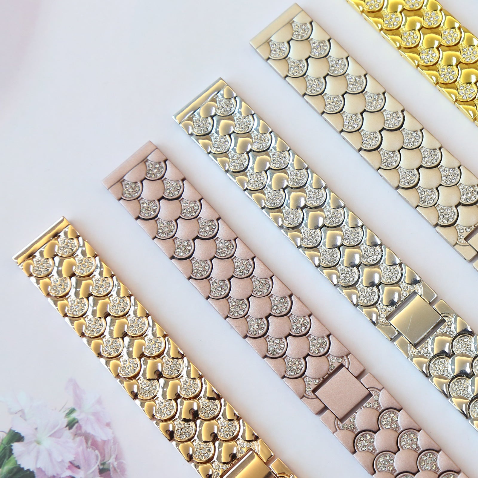 New Applicable Watch Metal Strap Fish Scale Pattern Diamond