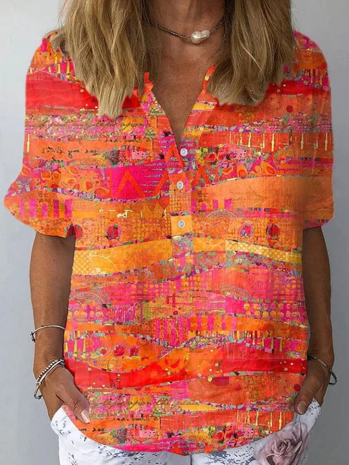 Casual Women's Short Sleeve Pullover Print Shirt