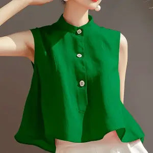 Fashion Everything Sleeveless Solid Color Loose Temperament Western Style Shirt Top Vest