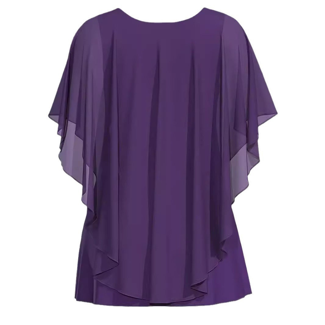 European And American Plus Size Women's Clothes New Belly-covering Slimming Loose Solid Color Short Sleeve