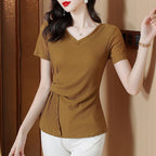 Knitted Ice Silk Short Sleeve T-shirt Women's Summer