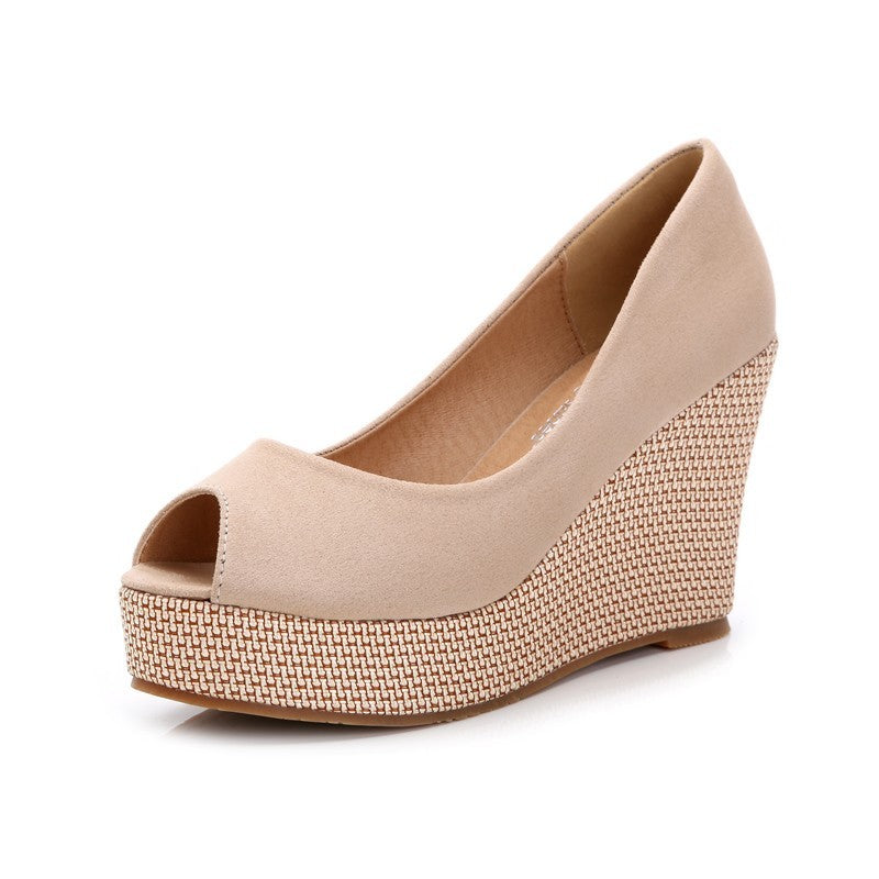 High Heel Peep Toe Wedge Thick Bottom Shallow Mouth Muffin Thick Heel Tide Pumps